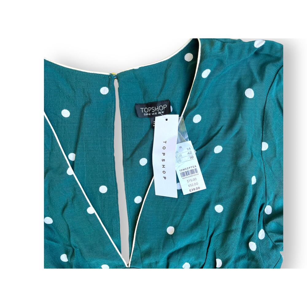 TopShop Polka Dot Rusched Mini Dress | Sz 10, Green & White | NWT $75 - Picture 8 of 12